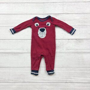 Petit Lem Baby Boy Waffle Knit Romper Bear Face One Piece “Beary Cool” 6 Months